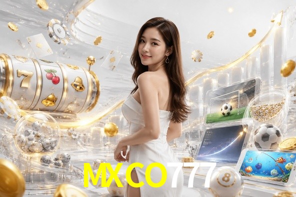 Una escena digital vívida inspirada en casino con MXCO777 mostrado prominentemente, luces brillantes, fichas, cartas y acentos dorados.
