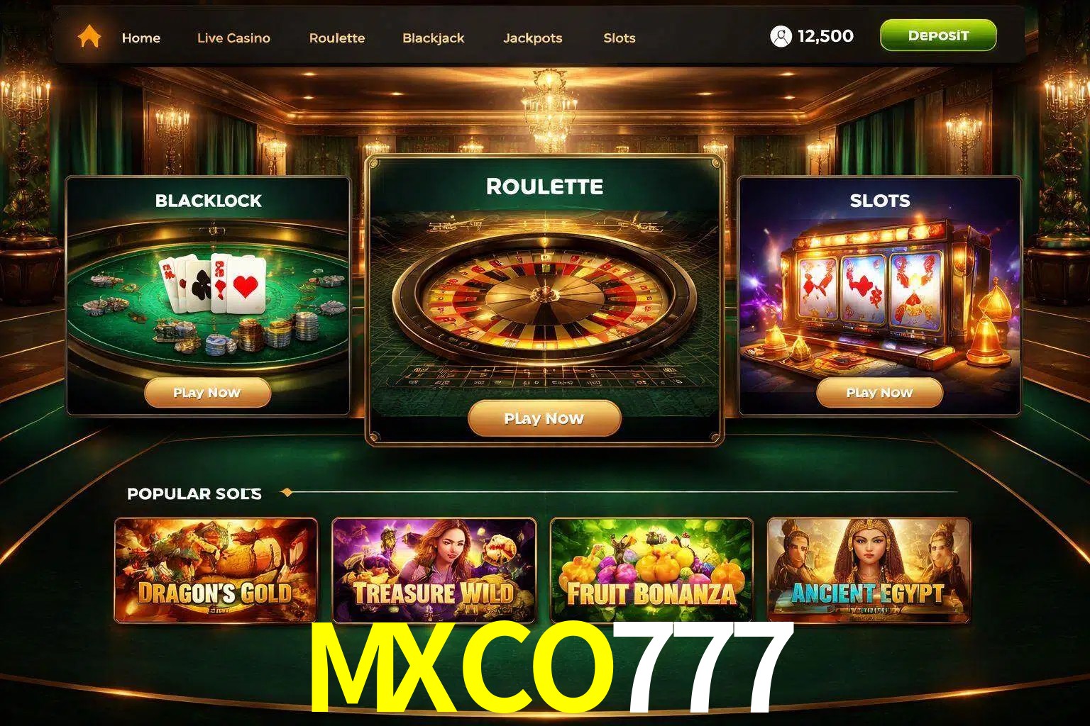 Vista de la plataforma MXCO777 Casino mostrando categorías organizadas de juegos en línea